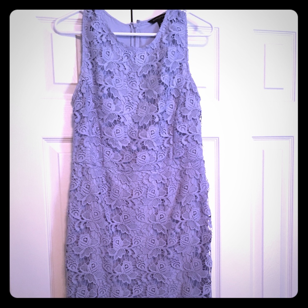 Periwinkle knee length lace overlay dress